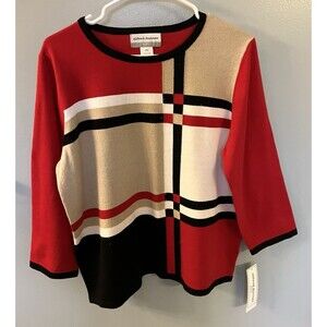 Alfred Dunner Womens Petite Colorblock Beaded Sweater Size PXL NWT